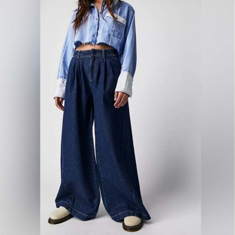 NWT Free People Equinox Wide Leg Dark Wash Jeans Size 24